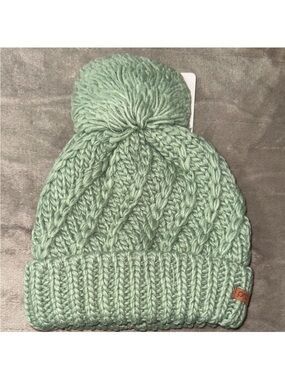 ASOS x Protest Juniper Paisley 21 Green Diagonal Knit Pom Pom Lined Beanie Hat